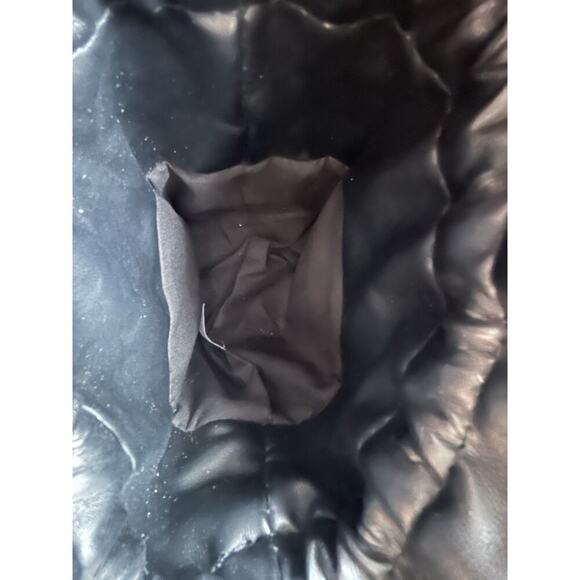 Quilted Mini Drawstring Shoulder Bag Black Pouch Gold Chain Crossbody - Picture 11 of 16